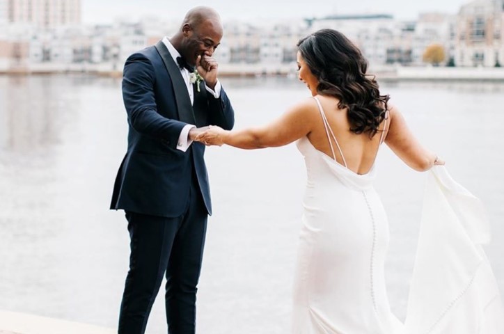 Groom's first look at his bride.