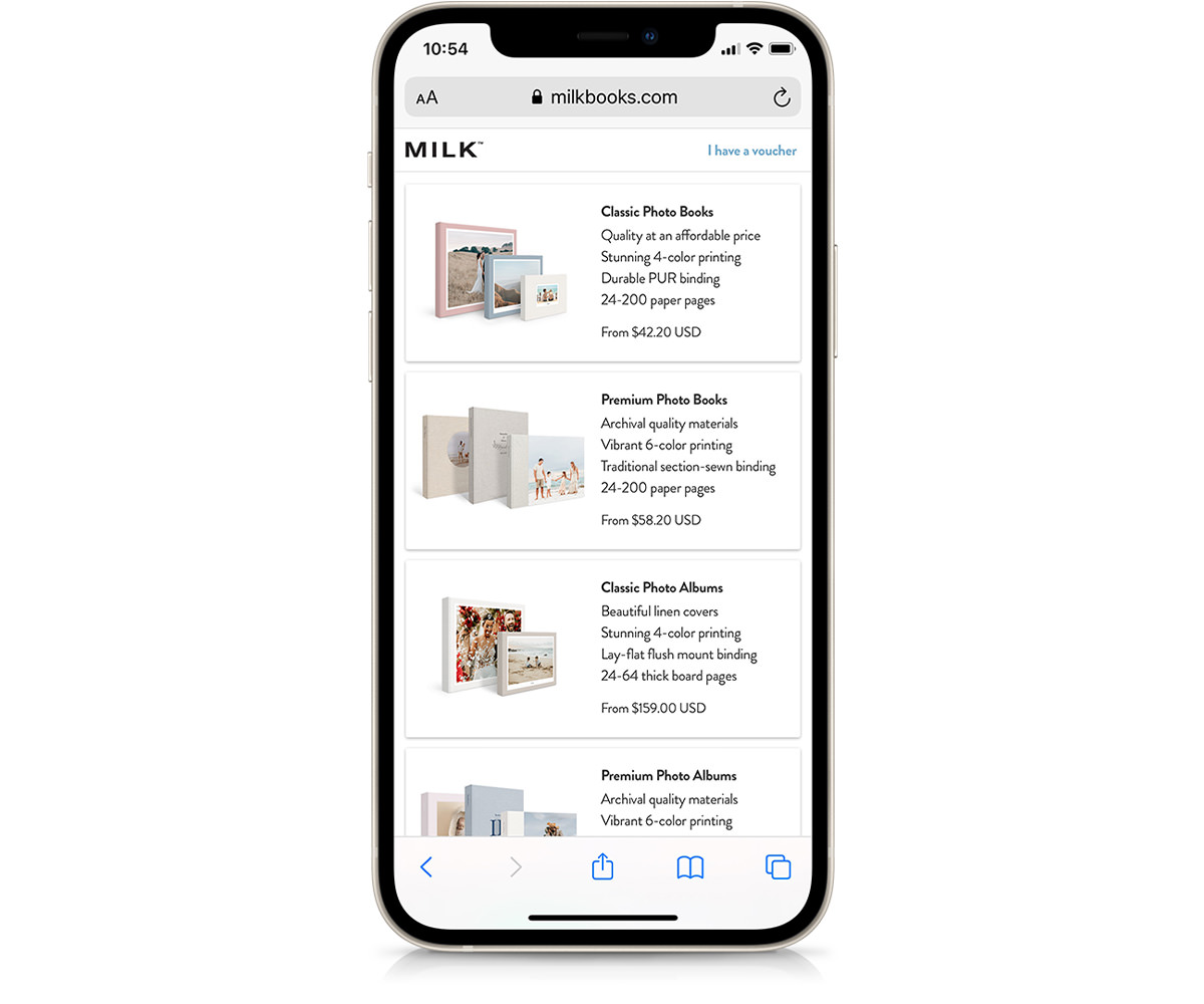 Product selection on mobile in Design Studio.