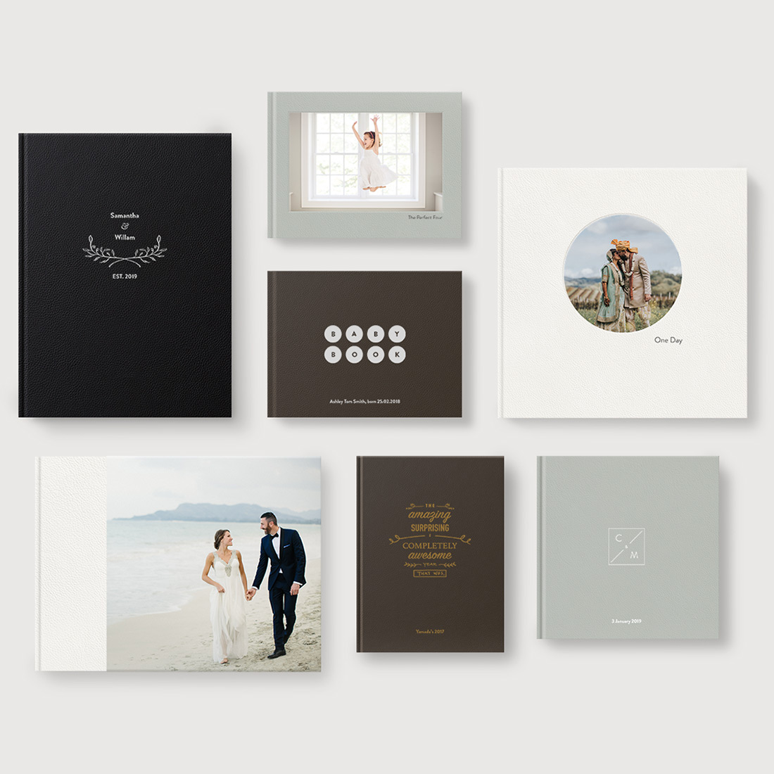 Flatlay of premium leather photo albums