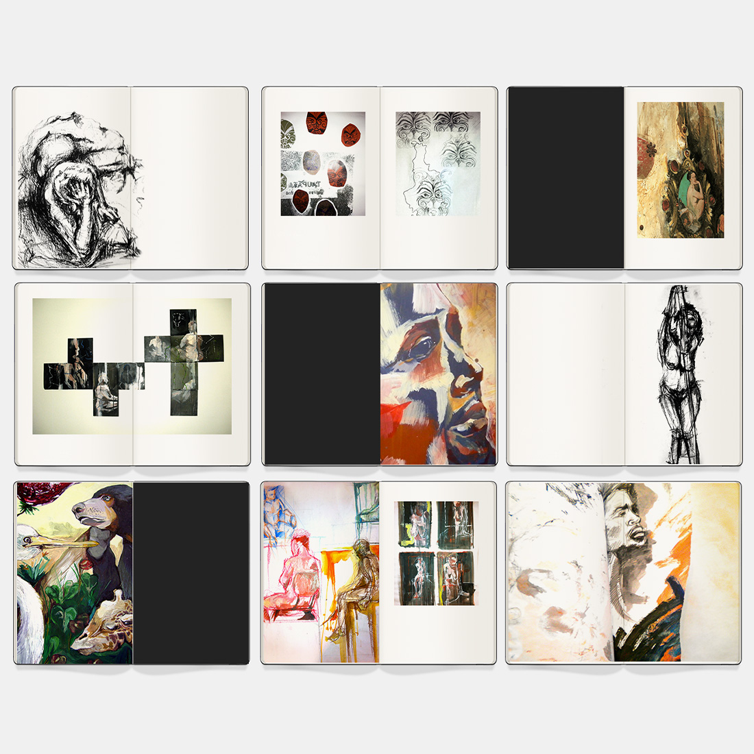 Nine Moleskine Classic Portrait Photo Books open to artsy spreads