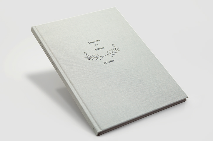 Grey linen book with wedding designer cover