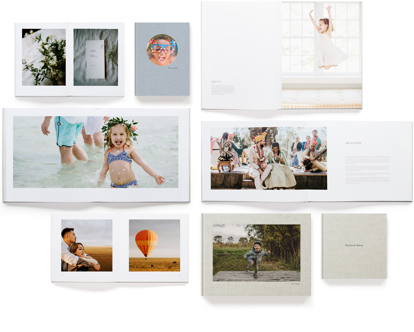 Seleção de álbuns de fotos de alta qualidade com vários layouts de designers.