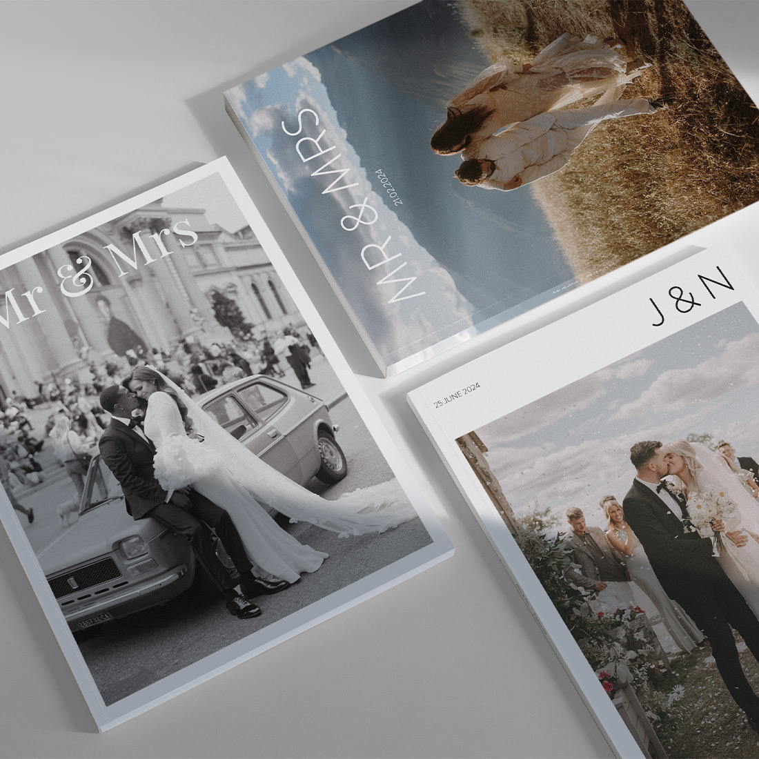 Three Wedding Magazines laid out to display different cover designs